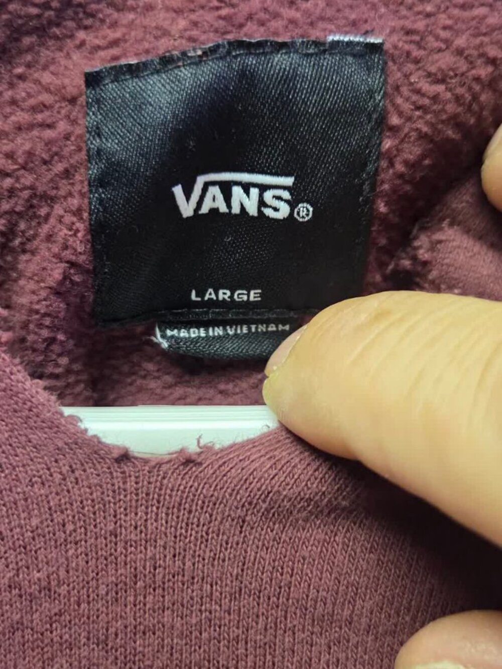 Vans Burgundy Hoodie Mens L Hand Cut Neckline Altered - Picture 5 of 5